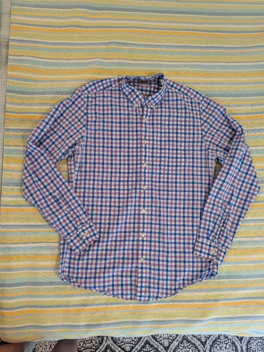 Men's J. Crew purple / blue / white plaid gingham button down Large Tall
